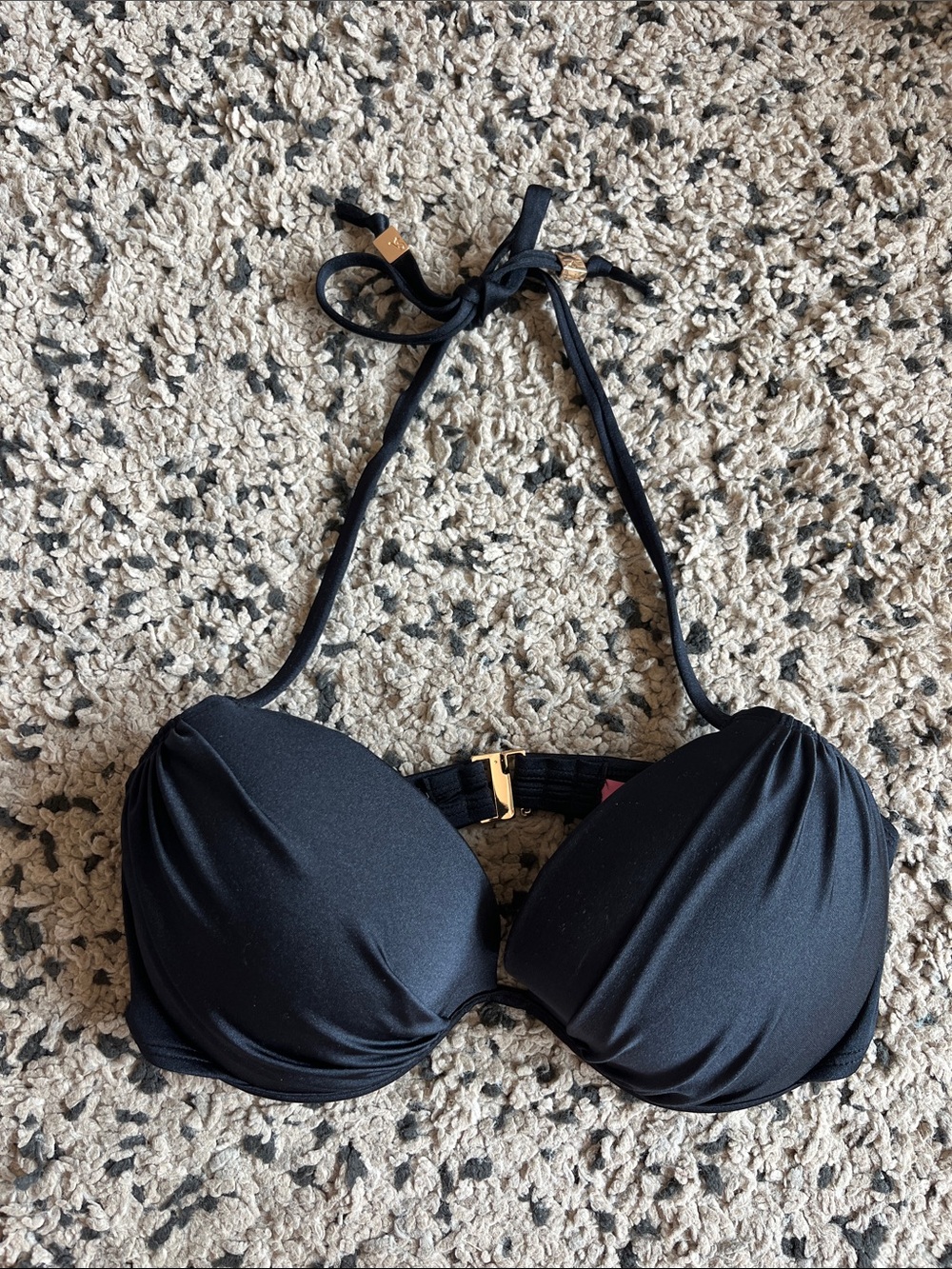 Victoria's Secret Black Halter Bikini Top with Gold Accents